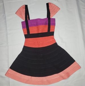 Light In The Box Colorblock Bandage Skater Dress Size XS Black Orange Purple